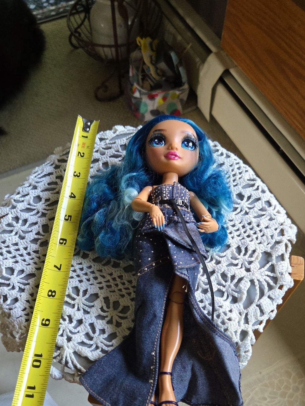 Blue-Haired Fashion Doll in Sparkle Denim Gown